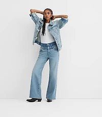 Rivete Petite Double Waisted High Rise Wide Leg Jeans Light Wash