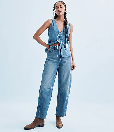 Rivete Seamed High Rise Barrel Jeans Dark Wash