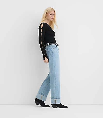 Rivete Cuffed Mid Rise Relaxed Straight Jeans Light Wash