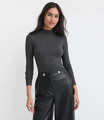 Heathered Ribbed Mock Neck Sweater