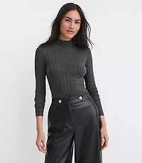Heathered Ribbed Mock Neck Sweater
