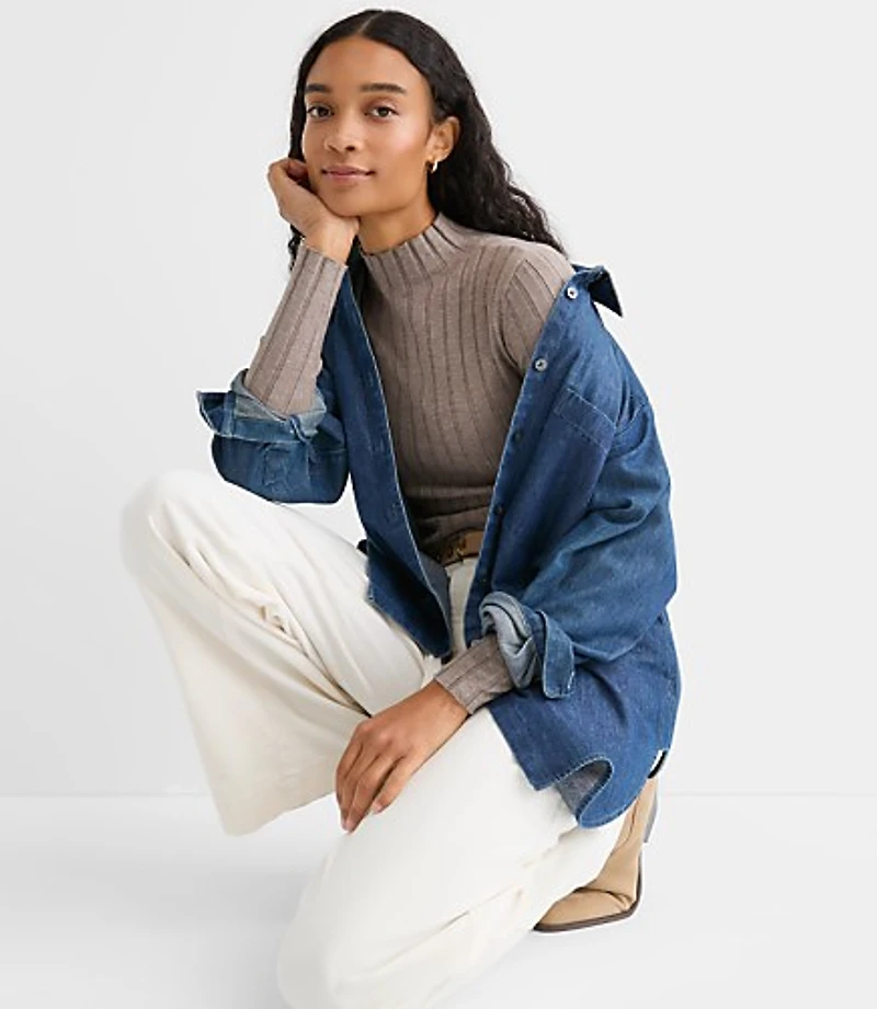 Heathered Ribbed Mock Neck Sweater