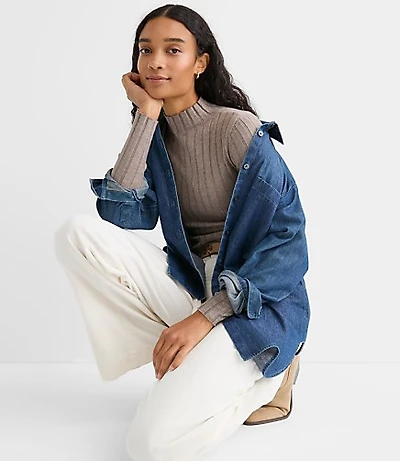 Heathered Ribbed Mock Neck Sweater