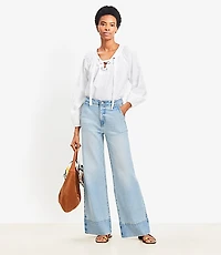 Petite High Rise Wide Leg Jeans in Vintage Light Indigo Wash