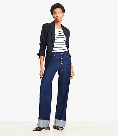 Petite Cuffed High Rise Wide Leg Jeans Rinse Wash