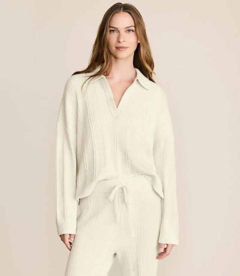 Lou & Grey Heathered Ribbed Collared Sweater