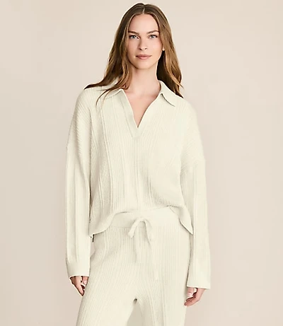 Lou & Grey Heathered Ribbed Collared Sweater