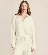 Lou & Grey Heathered Ribbed Collared Sweater