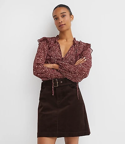 Brushed Corduroy Belted Mini Pocket Skirt
