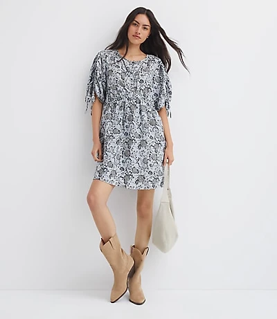 Floral Ruched Sleeve Mini Pocket Dress