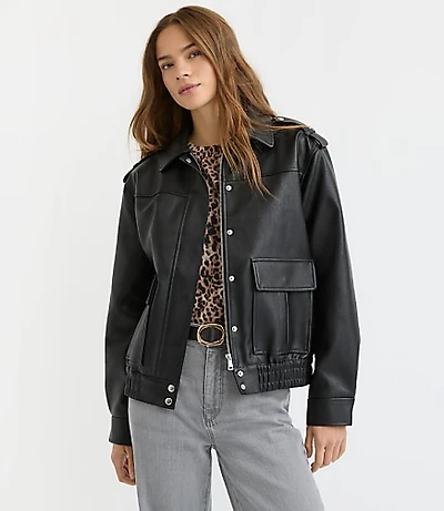 Pebbled Faux Leather Jacket