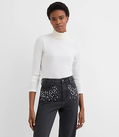 Heathered Jersey Turtleneck Top