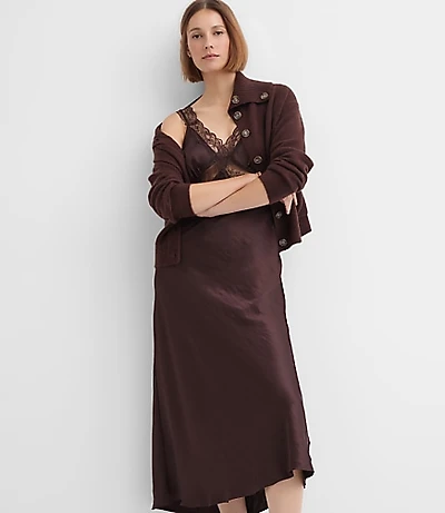 Lace Trim Satin Midi Slip Dress