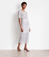 LOFT Versa Snake Print Mesh Ruched Midi Skirt