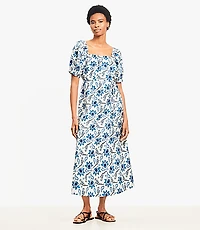 Petite Paisley Smocked Square Neck Midi Dress