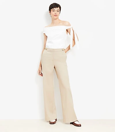Petite Tab Waist Wide Leg Pants Twill