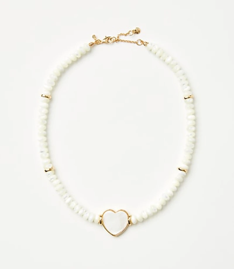 Mother Of Pearl Heart Beaded Statement Necklace