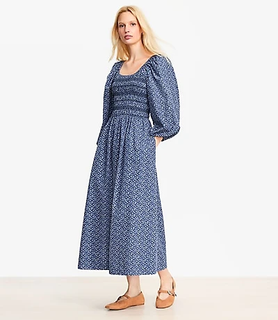 Petite Garden Clip Smocked Midi Dress