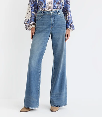 Petite Curvy Mid Rise Wide Leg Jeans Classic Wash