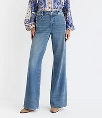 Petite Curvy Mid Rise Wide Leg Jeans Classic Wash