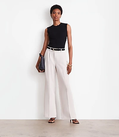 Petite LOFT Versa Crepe Drape Pleated Relaxed Straight Pants