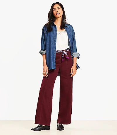 Petite Five Pocket Seamed Wide Leg Pants