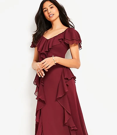 Chiffon Ruffle Maxi Dress