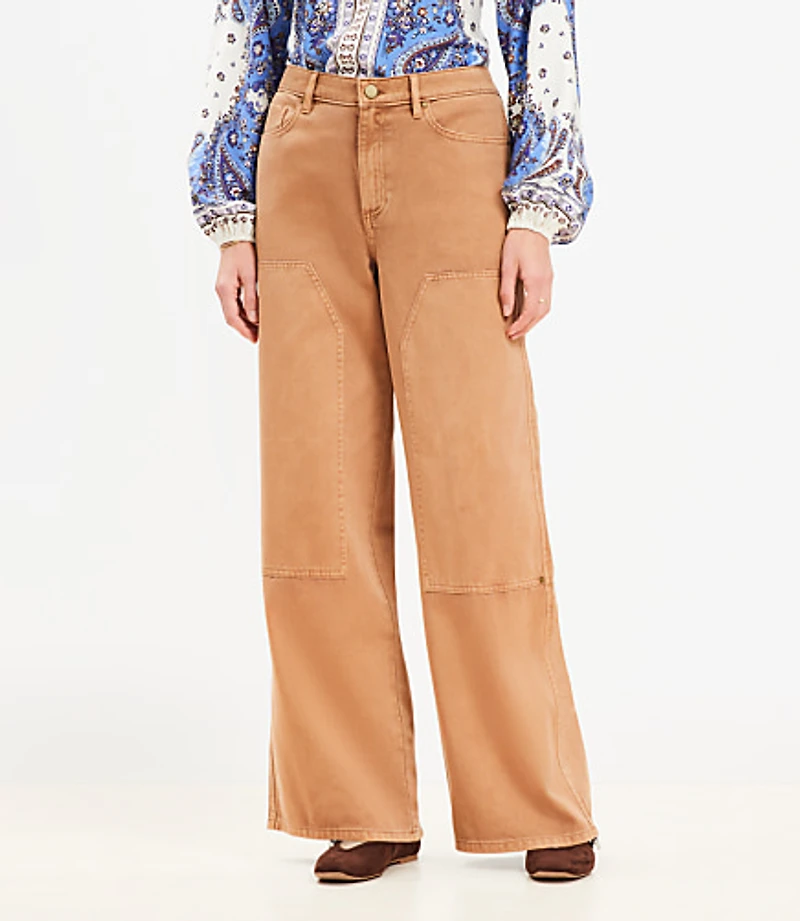 Petite Curvy Wide Leg Carpenter Pants Twill