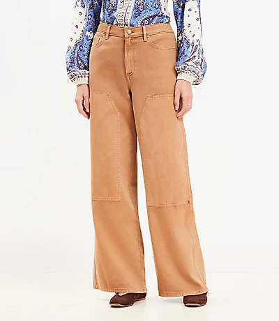Petite Curvy Wide Leg Carpenter Pants Twill