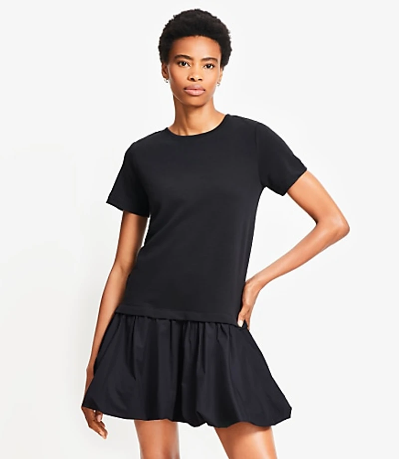 Bubble Hem Mixed Media Mini Dress