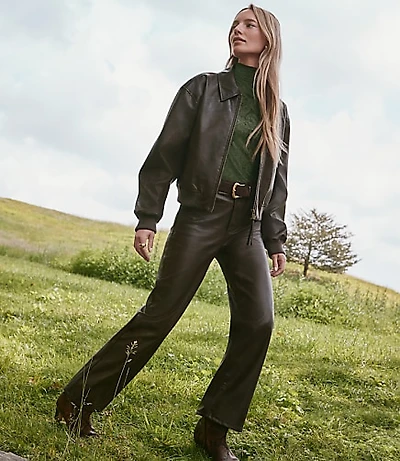 Petite Five Pocket Straight Pants Faux Leather