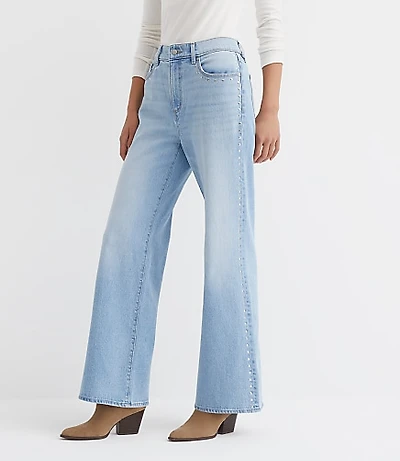 Petite Curvy Studded High Rise Wide Leg Jeans Mid Vintage Wash