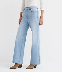 Petite Curvy Studded High Rise Wide Leg Jeans Mid Vintage Wash
