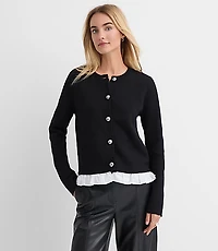Petite Poplin Ruffle Sweater Jacket