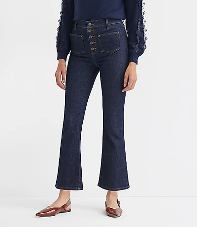 Curvy Patch Pocket High Rise Kick Crop Jeans Classic Rinse Wash