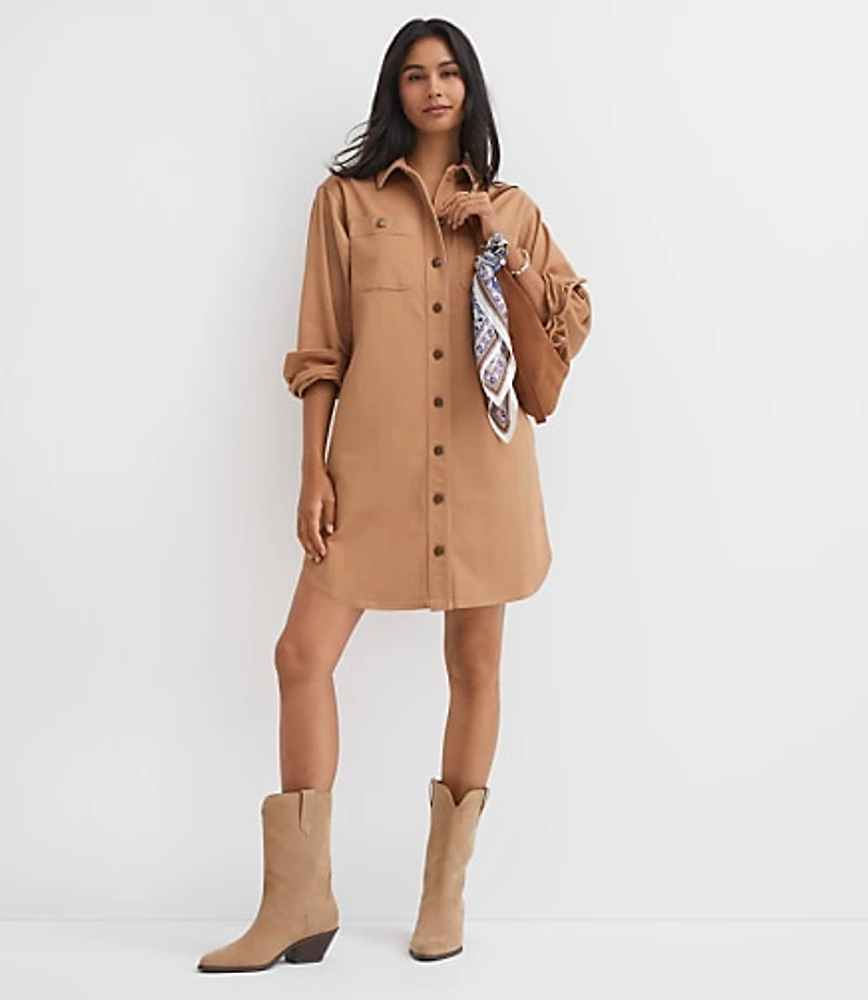 Petite Shirttail Hem Mini Pocket Shirtdress