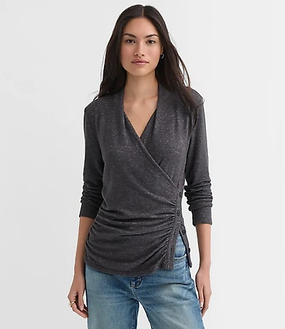 Petite Heathered Button Side Ruched Top
