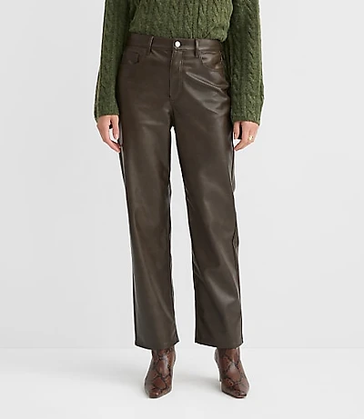 Curvy Five Pocket Straight Pants Faux Leather