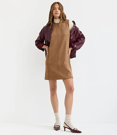 Petite Faux Suede Mini Pocket Dress