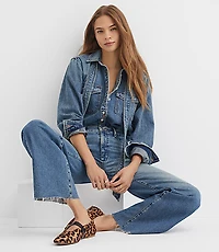 Denim Bow Blouse in Authentic Vintage Mid Wash