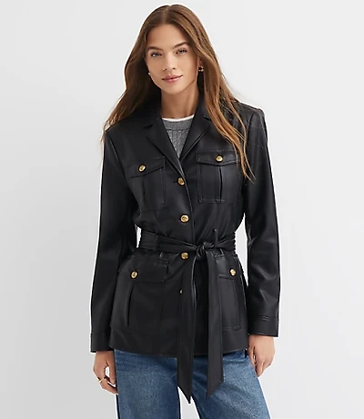 Faux Leather Belted Jacket