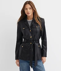 Faux Leather Belted Jacket