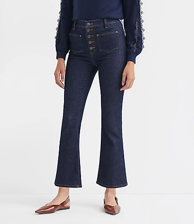 Petite Curvy Patch Pocket High Rise Kick Crop Jeans in Classic Rinse Wash