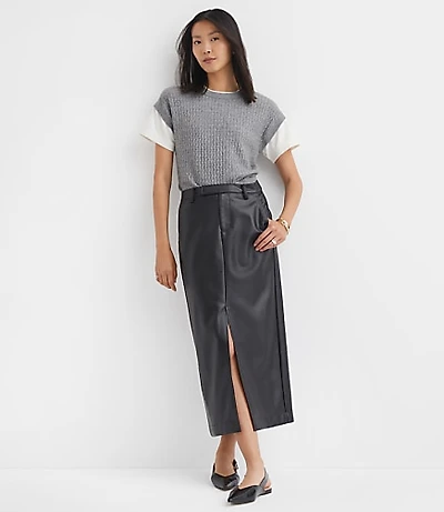 Faux Leather Midi Pocket Skirt