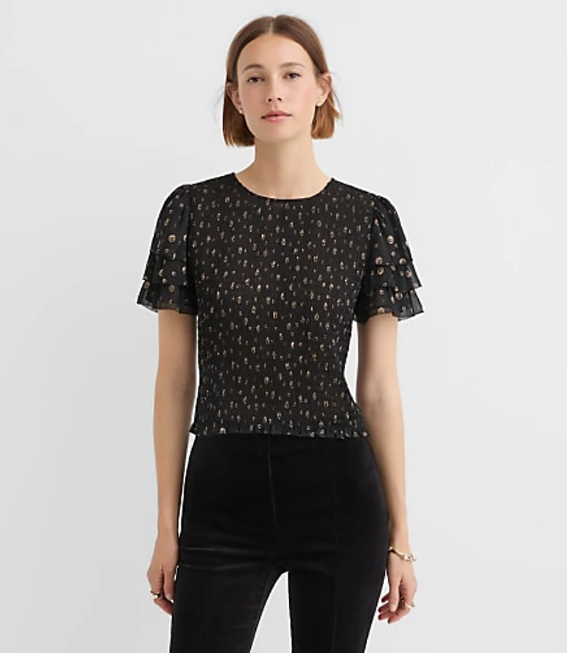 Shimmer Dot Smocked Ruffle Top