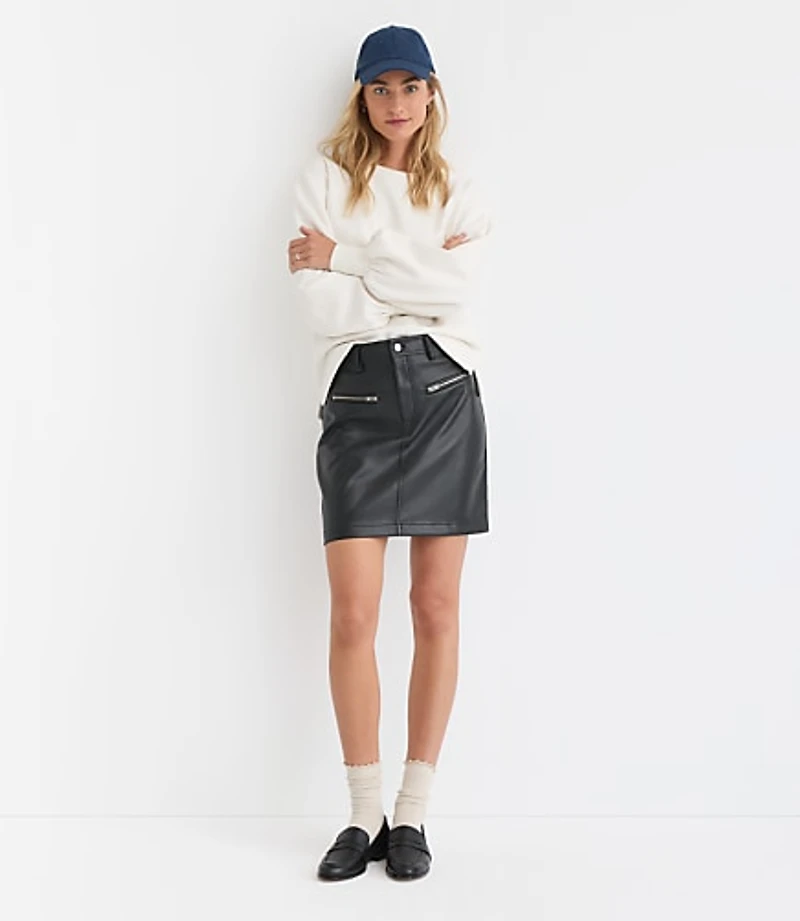Petite Faux Leather Moto Mini Skirt