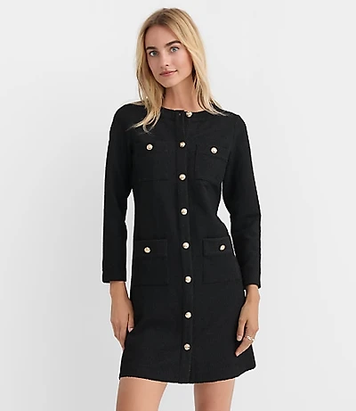Petite Tweed Button Mini Pocket Dress