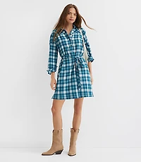 Plaid Belted Mini Pocket Shirtdress