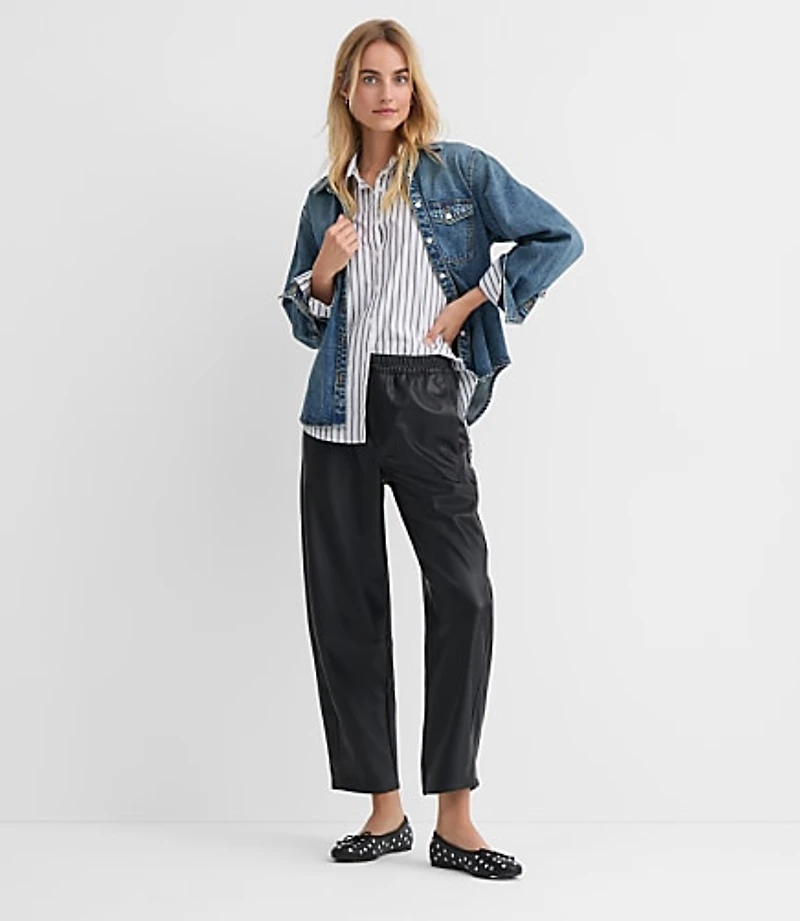 Tall Pull On Barrel Pants Faux Leather