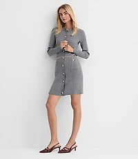 Petite Ribbed Button Pocket Mini Sweater Dress